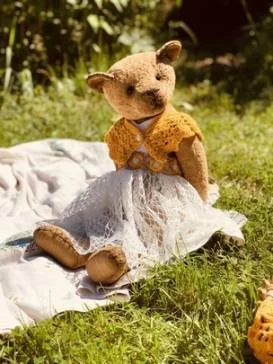 Teddy bear girl on the grass