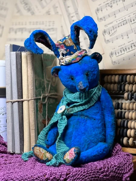 Handmade blue circus bear by julia perchits
