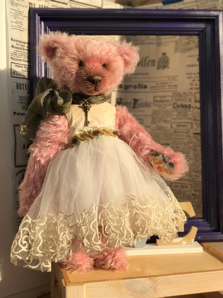 teddy bear pink lady in dress by julia perchits